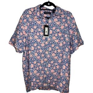 Roundtree & Yorke Hangout Shirt Button SZ Large Blue Pink Floral Button Down NWT